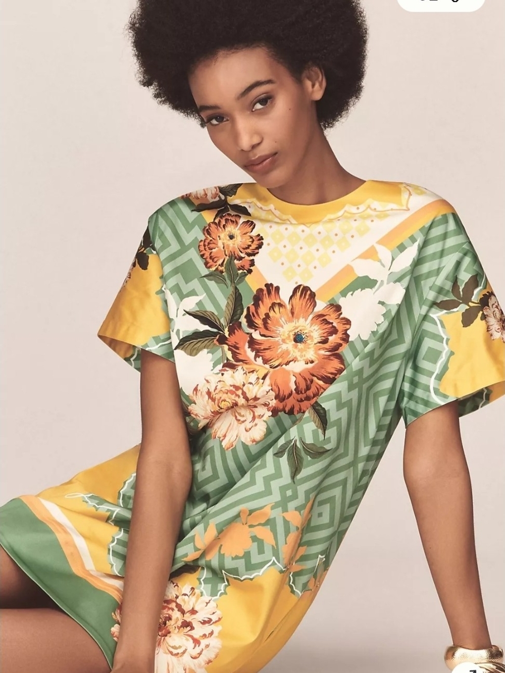 NWT Anthropologie Green and Yellow Floral Mini Dress